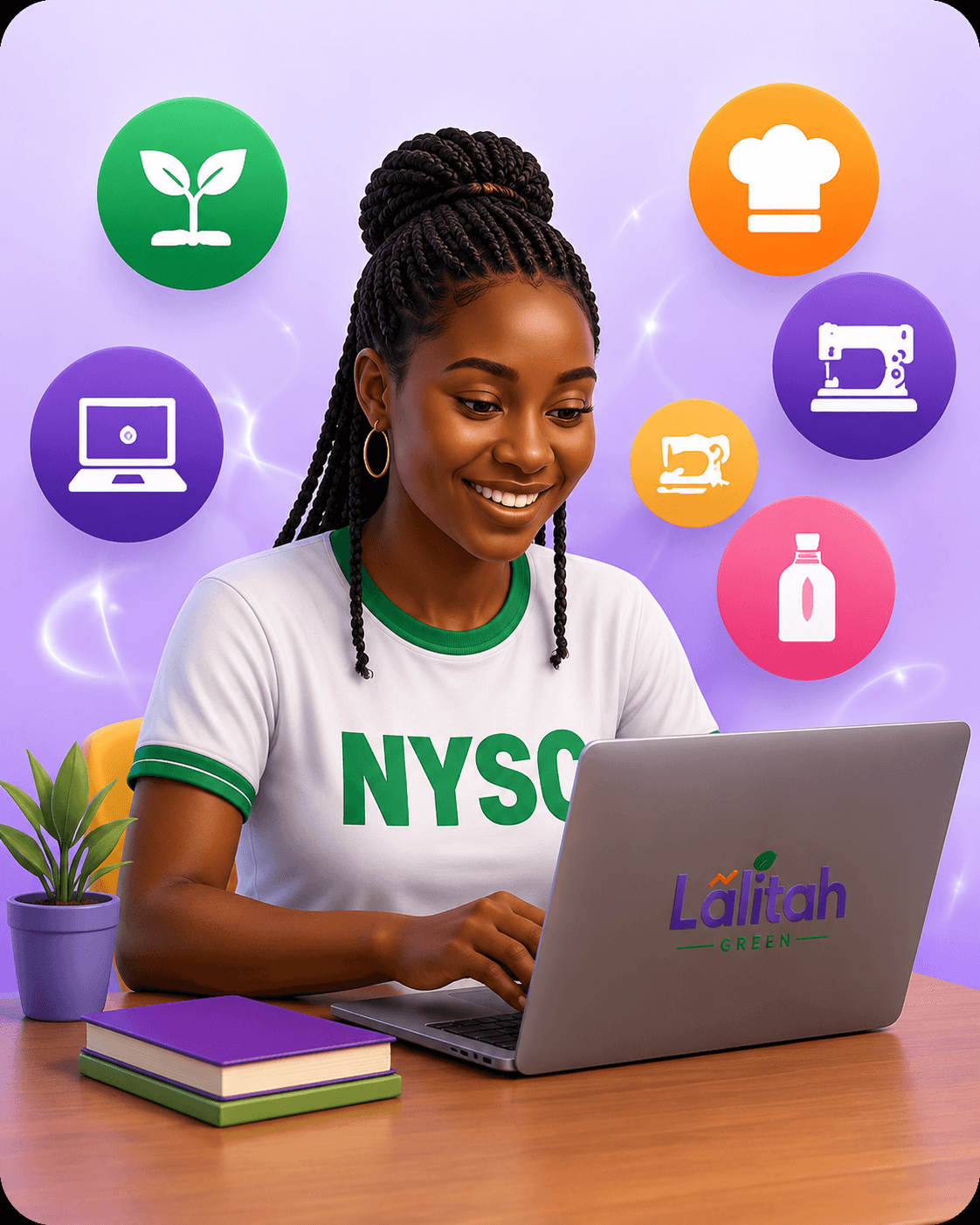Corps member learning vocational and business skills on a laptop
